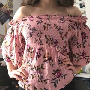 Pink (flower pattern) off the shoulder top